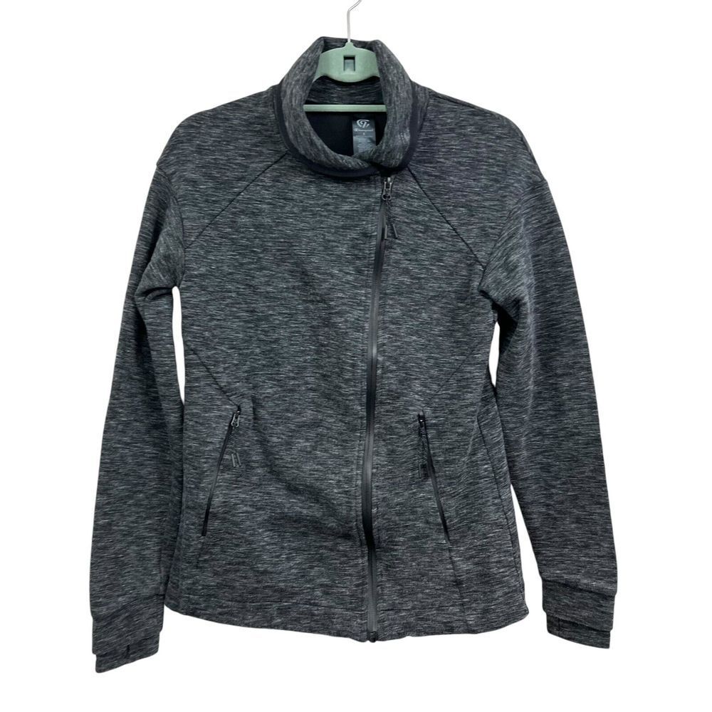Champion Womens Sweater Asymmetric Zip Colalred Pockets Heather Gray Size S*